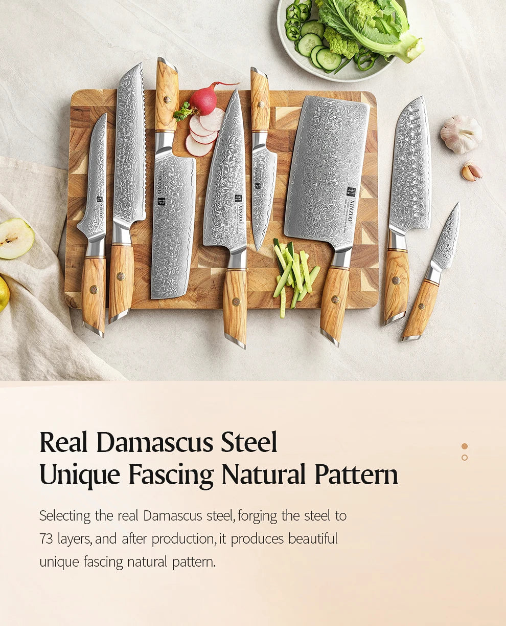 Damascus Elite Olive – 73-Layer Steel Blade Kitchen Knife Collection