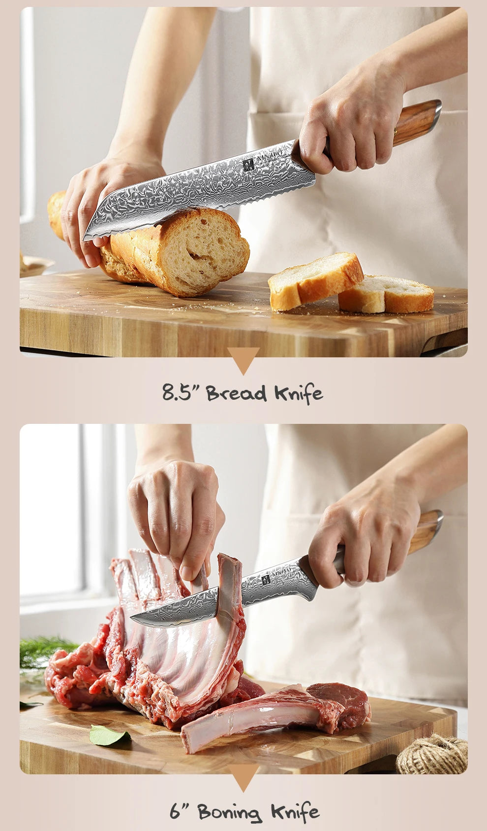 Damascus Elite Olive – 73-Layer Steel Blade Kitchen Knife Collection