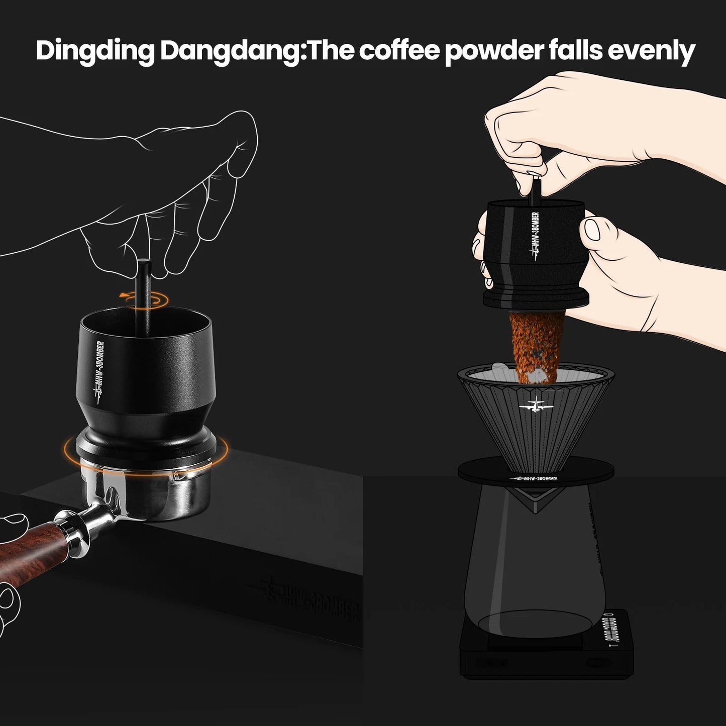 MHW-3BOMBER PrecisionDose Pro: Embudo y mezclador de dosificación de espresso para baristas caseros