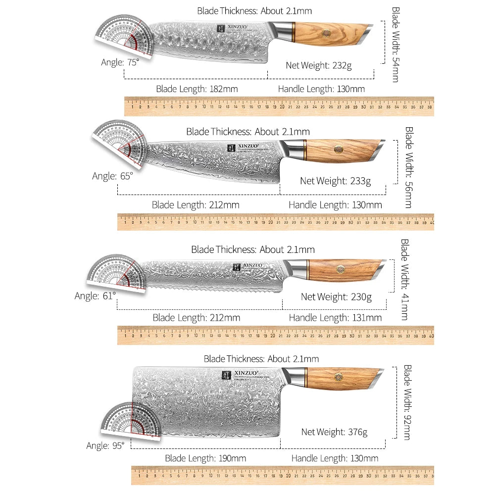 Damascus Elite Olive – 73-Layer Steel Blade Kitchen Knife Collection