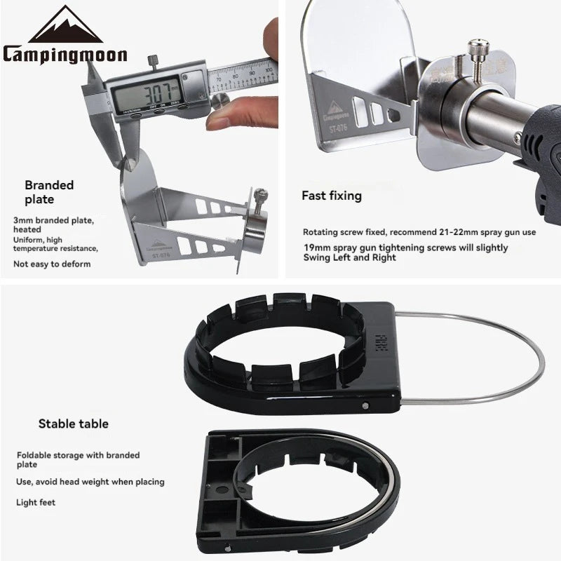 CAMPINGMOON Outdoor Camping ST-076 Stainless Steel Plate Baking Barbecue Plate Spitfire Gun Accessories with Stable Stand