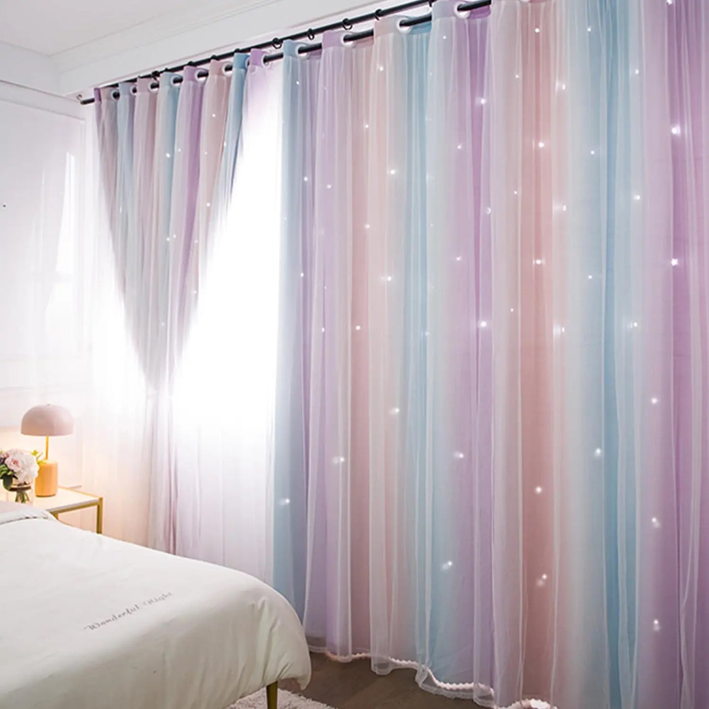 Sueños de arcoíris estrellado: cortinas coloridas para dormitorio de niña