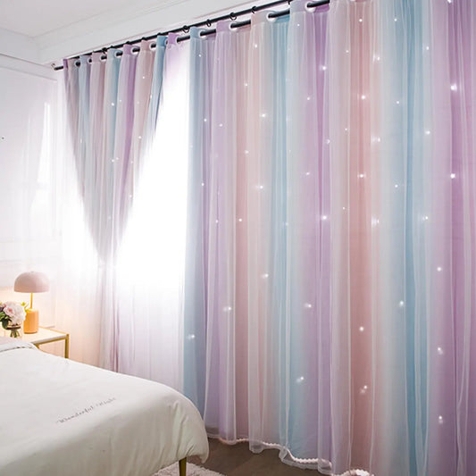 Starry Rainbow Dreams – Colorful Curtains for Girls’ Bedroom
