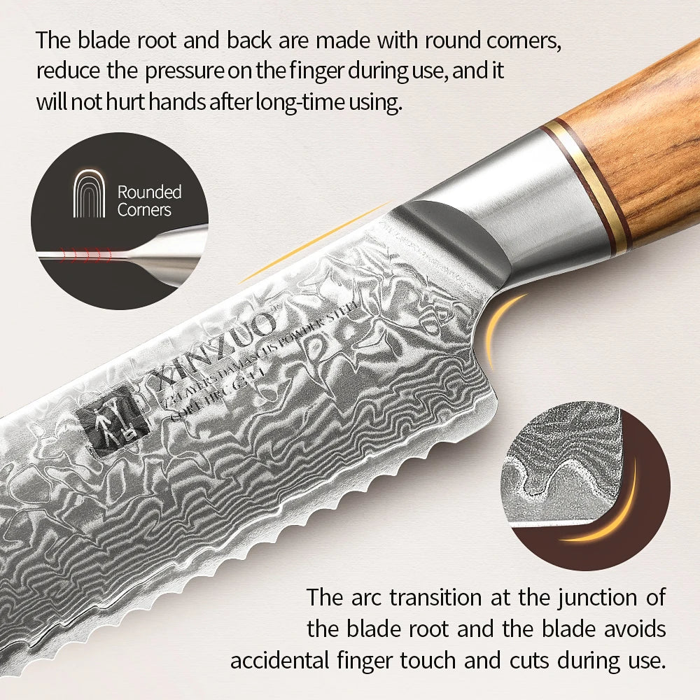 Damascus Elite Olive – 73-Layer Steel Blade Kitchen Knife Collection