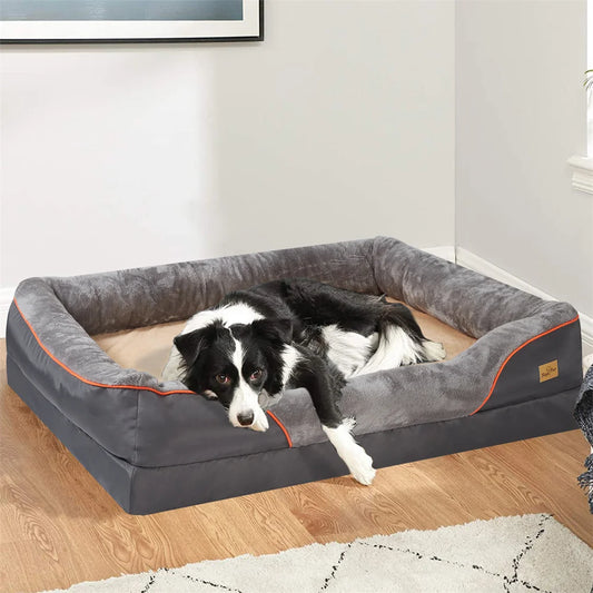PawsRest™ Jumbo Orthopedic Dog Sofa – Memory Foam Bed with Bolster & Waterproof Cover