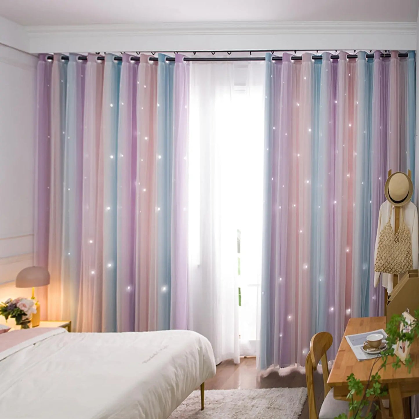 Sueños de arcoíris estrellado: cortinas coloridas para dormitorio de niña