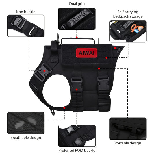 K9Commander™ Adjustable Tactical Harness – Working Dog Vest with Pockets