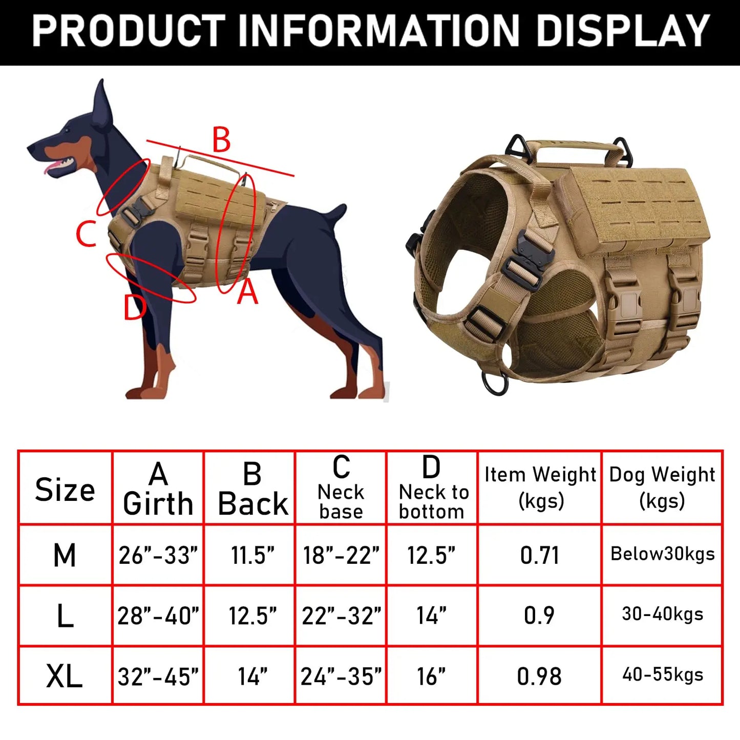 K9Commander™ Adjustable Tactical Harness – Working Dog Vest with Pockets