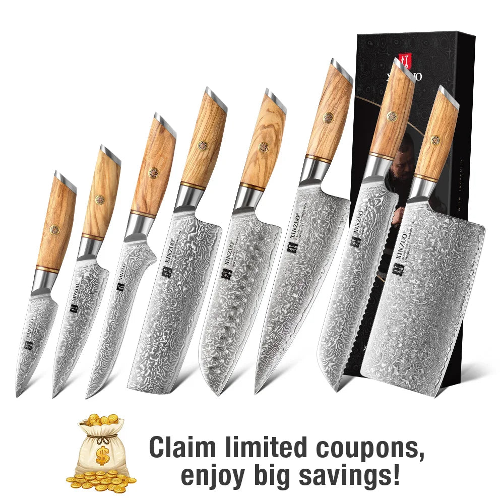 Damascus Elite Olive – 73-Layer Steel Blade Kitchen Knife Collection