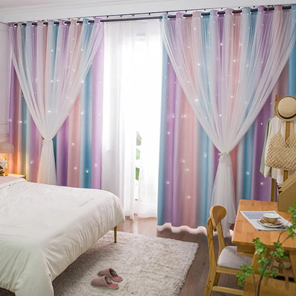 Starry Rainbow Dreams – Colorful Curtains for Girls’ Bedroom