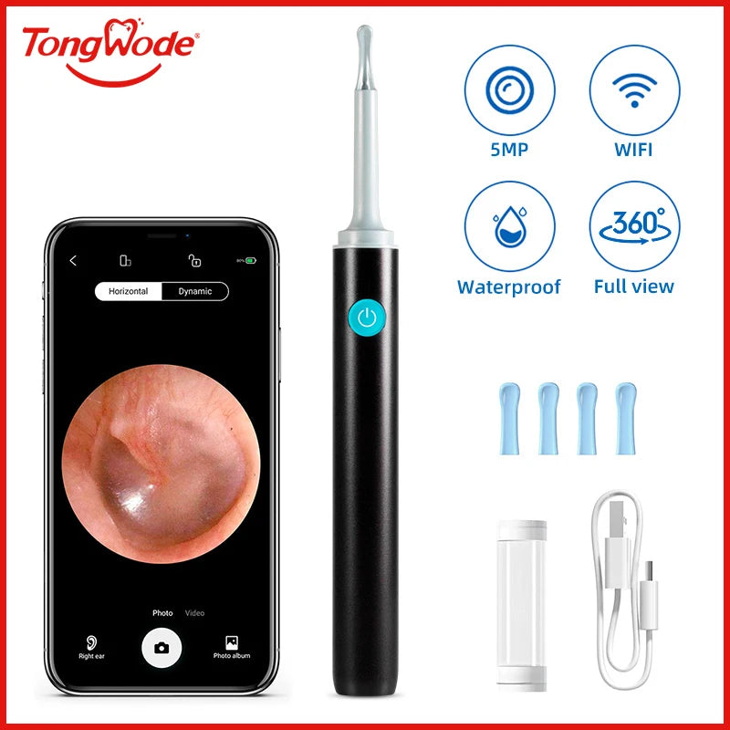 ClearEar Pro – 5MP Wireless Visual Otoscope with Safe Silicone Earpick