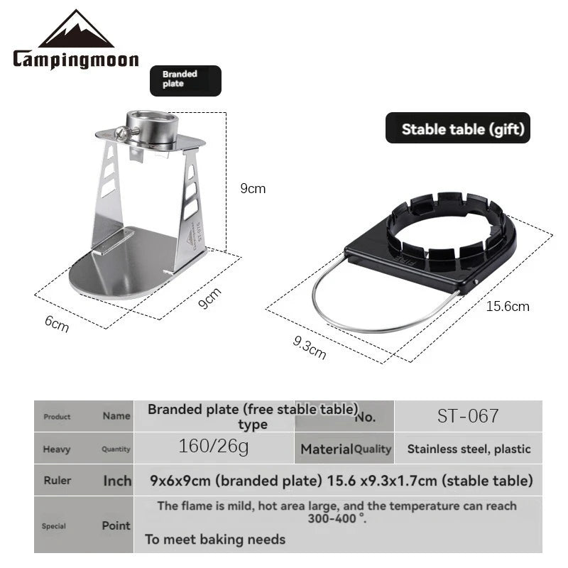 CAMPINGMOON Outdoor Camping ST-076 Stainless Steel Plate Baking Barbecue Plate Spitfire Gun Accessories with Stable Stand
