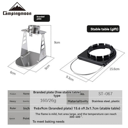 CAMPINGMOON Outdoor Camping ST-076 Stainless Steel Plate Baking Barbecue Plate Spitfire Gun Accessories with Stable Stand