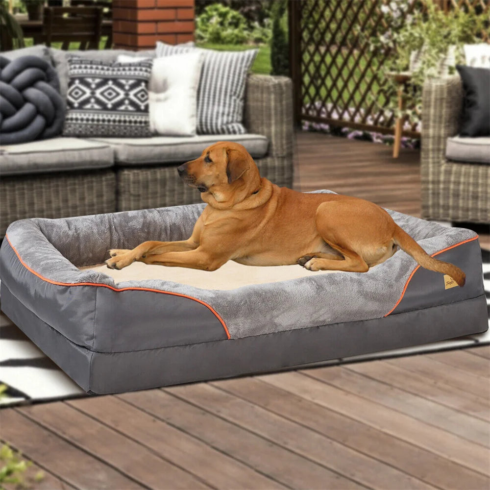 PawsRest™ Jumbo Orthopedic Dog Sofa – Memory Foam Bed with Bolster & Waterproof Cover