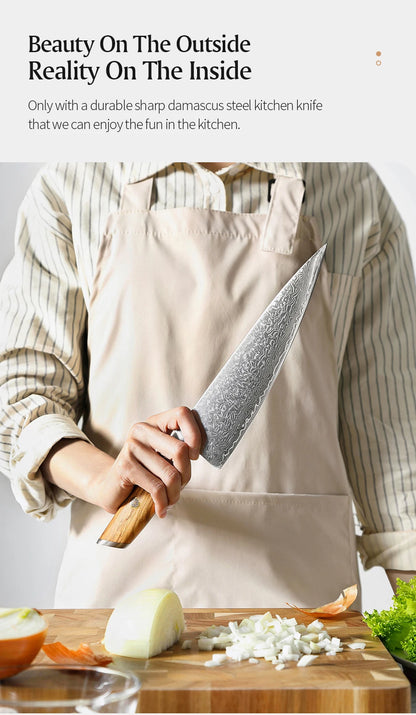 Damascus Elite Olive – 73-Layer Steel Blade Kitchen Knife Collection