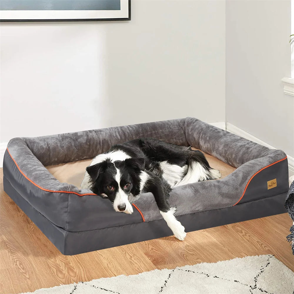 PawsRest™ Jumbo Orthopedic Dog Sofa – Memory Foam Bed with Bolster & Waterproof Cover
