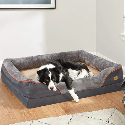 PawsRest™ Jumbo Orthopedic Dog Sofa – Memory Foam Bed with Bolster & Waterproof Cover