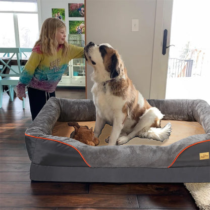 PawsRest™ Jumbo Orthopedic Dog Sofa – Memory Foam Bed with Bolster & Waterproof Cover