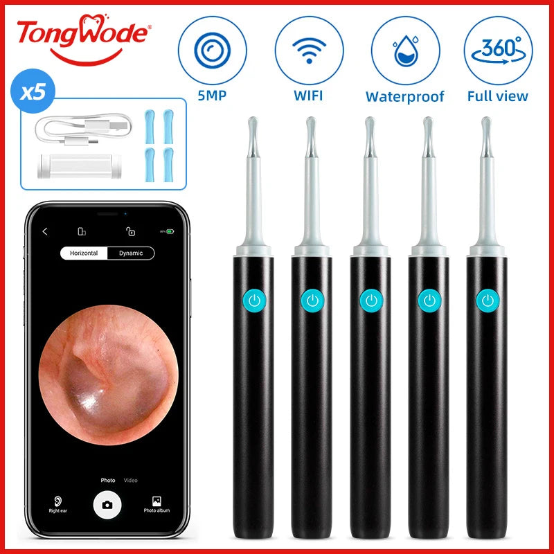 ClearEar Pro – 5MP Wireless Visual Otoscope with Safe Silicone Earpick