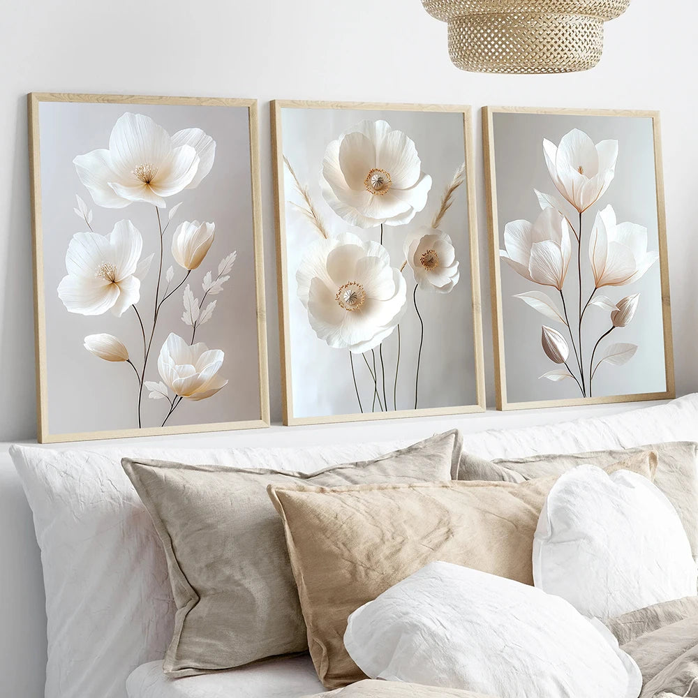BloomAura Elegance – Frameless Botanical Peony Poster for Living Room