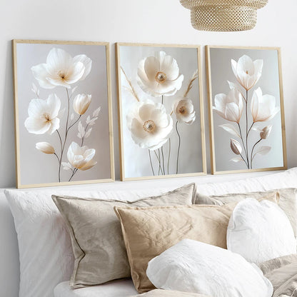 BloomAura Elegance – Frameless Botanical Peony Poster for Living Room