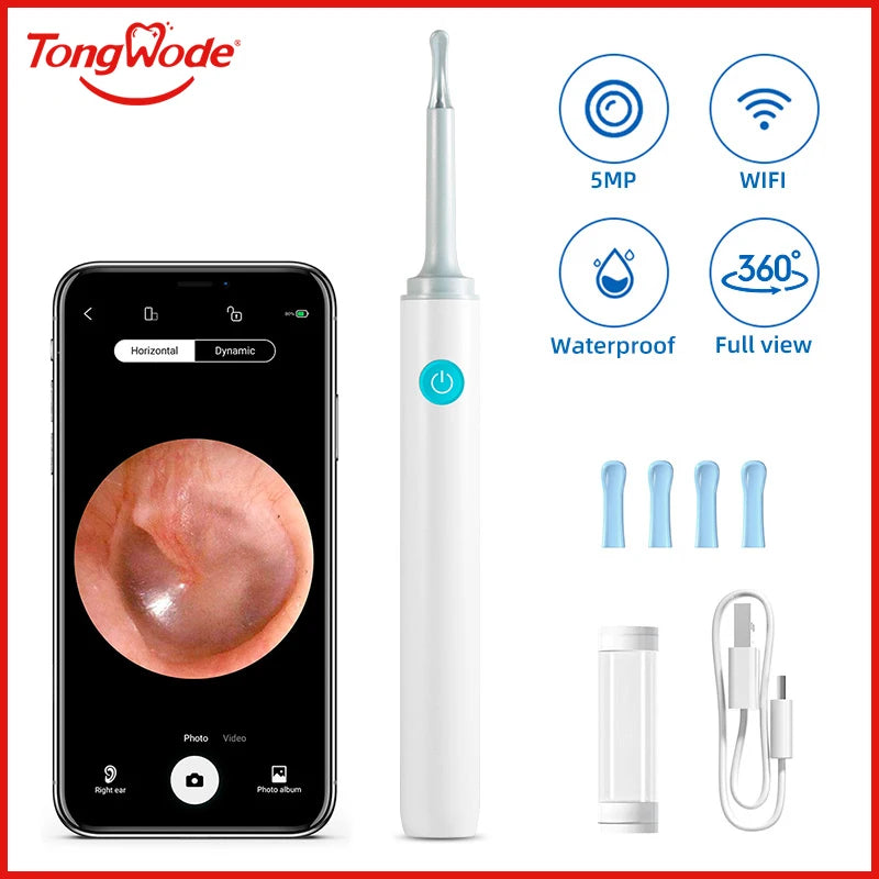 ClearEar Pro – 5MP Wireless Visual Otoscope with Safe Silicone Earpick